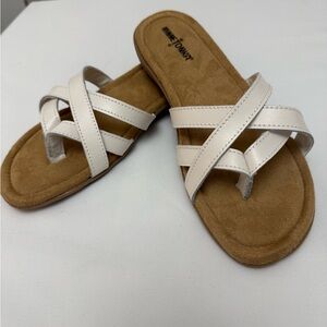 Brand NWT Sz 10 Minnetonka Women's Leather Criss Cross White and Tan sandals.